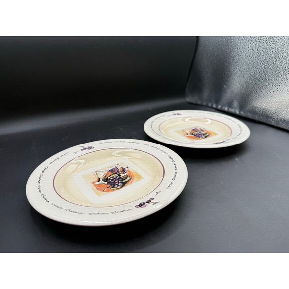 2 Stokes Sur La Table “Buono Vino” Wine Grapes Purple Salad Plates - Picture 3 of 9